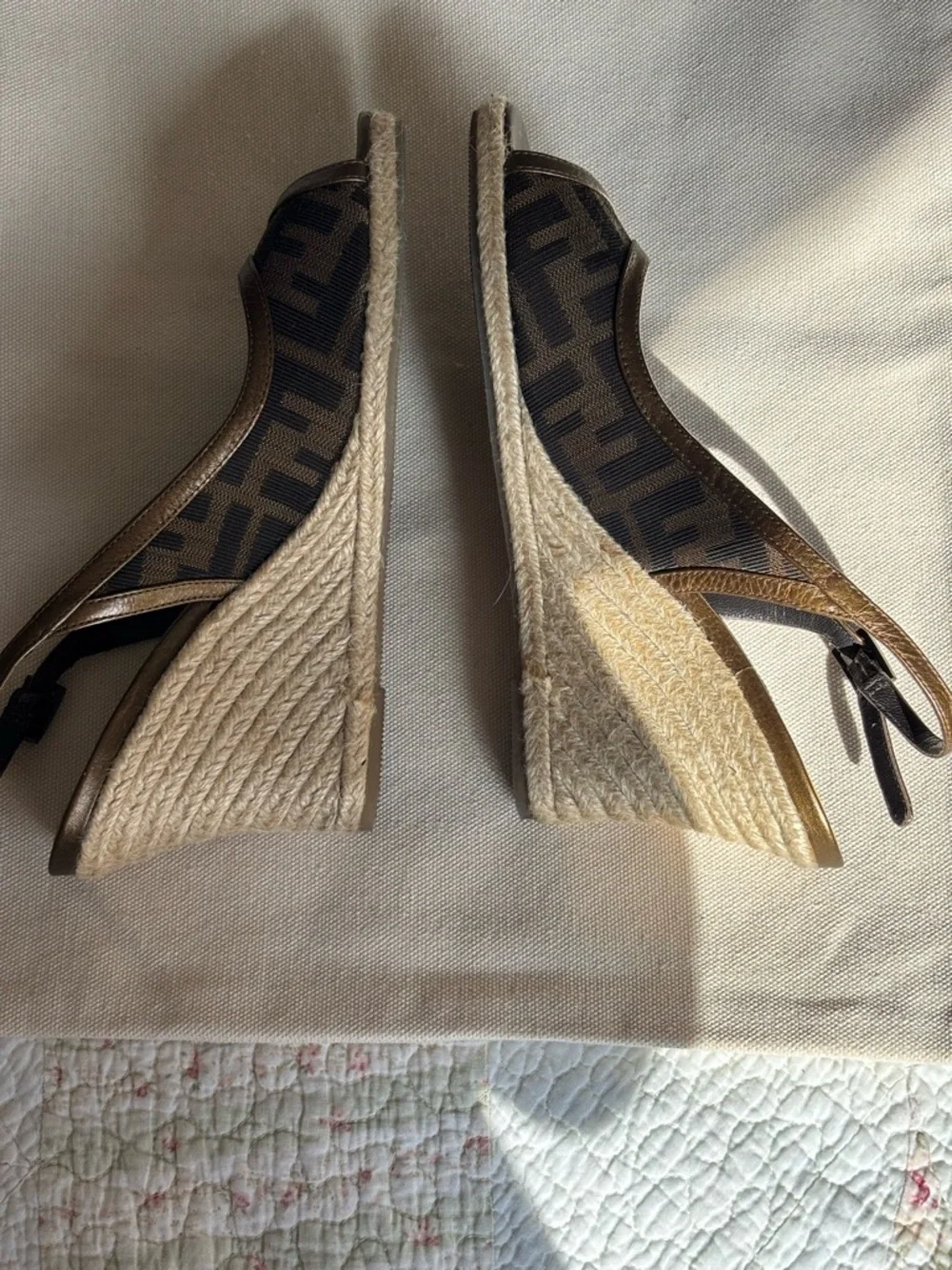 Fendi Women's Espadrille Peep-Toe Slingback Sandals 37.5 - Picture 6 of 8